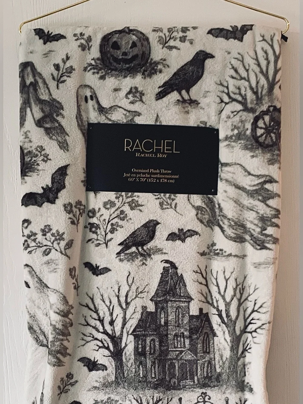 Rachel Roy Halloween Haunted House Spooky Ghosts Crows Pumpkins Throw Blanket